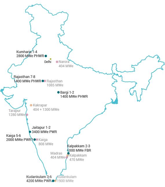 Planned Nuclear Power Plants in India map