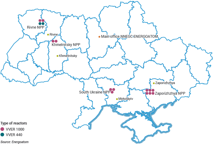 Location of Ukrainian nuclear power plants